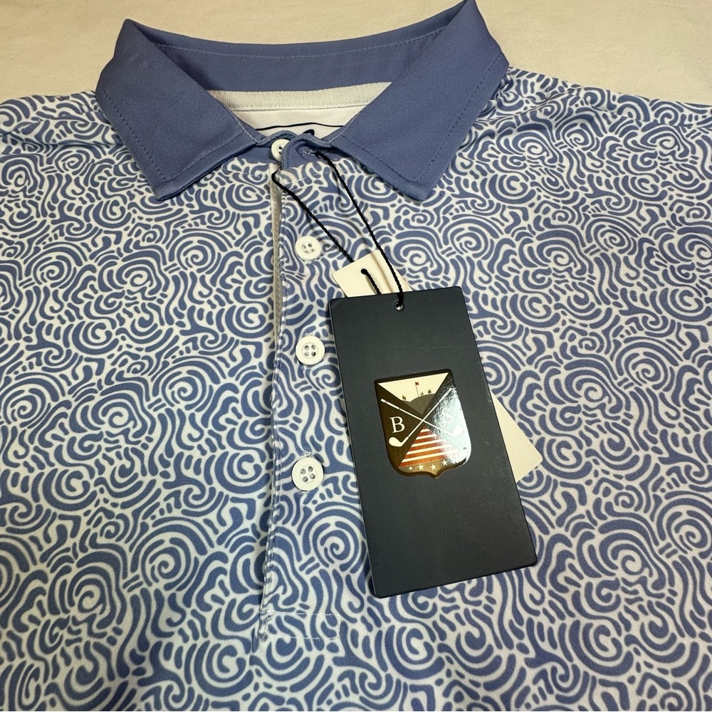 Boston‎ Scott Golf Mens Button Modern Stretch Golf Polo Shirt UPF50 Size S NWT